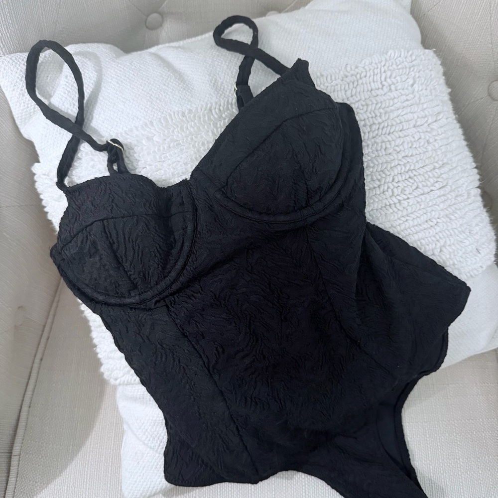 Kittenish Black Textured One-Piece Swimsuit